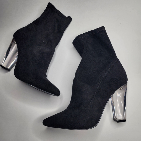 Liliana Black Sock Booties with Clear Plastic Heel Size 10 - Picture 4 of 10